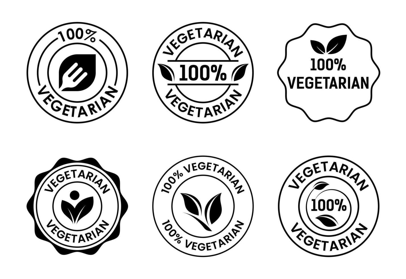 100 percent vegetarian icons set design, Vegan product label badge black on white background vector