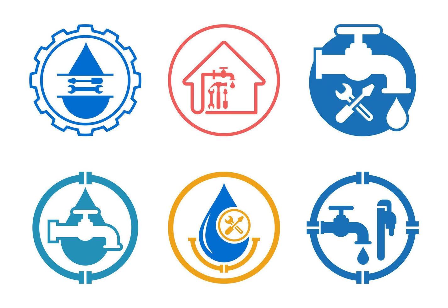 Water supply service icons set design. Plumbing repair service sign symbol vector