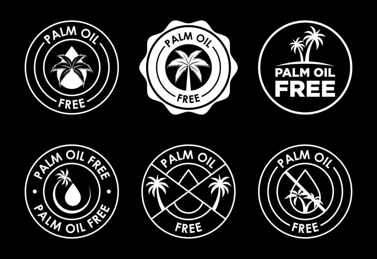 Palm oil free icons set design, healthy organic food, No palm oil badge sign white on black background vector