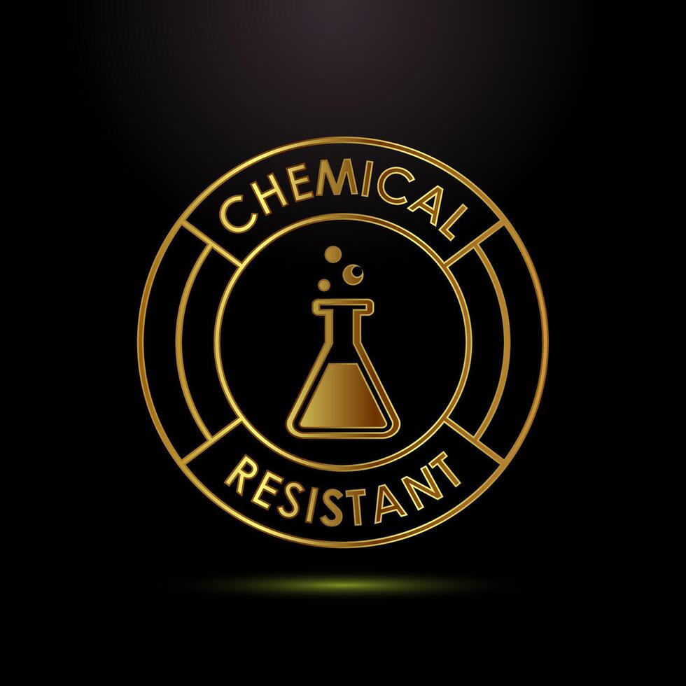 Chemical resistant icon illustration, Chemical resistant sign symbol in gold color style vector