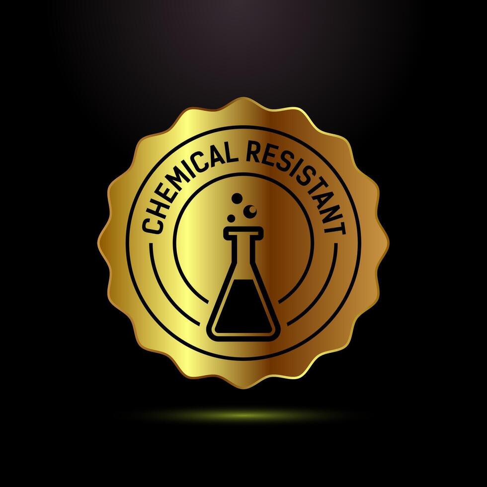 Chemical resistant icon design illustration, Chemical resistant sign in gold color style vector
