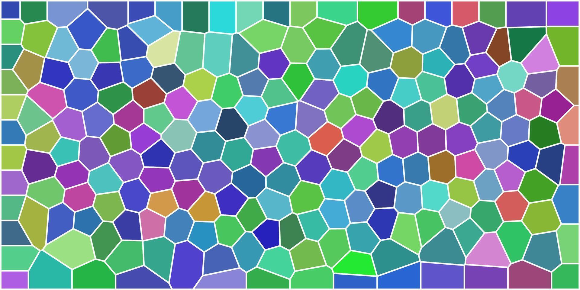 Colorful mosaic pattern made of irregular polygonal shapes in vibrant shades of blue, green, purple, and more, resembling stained glass art. vector