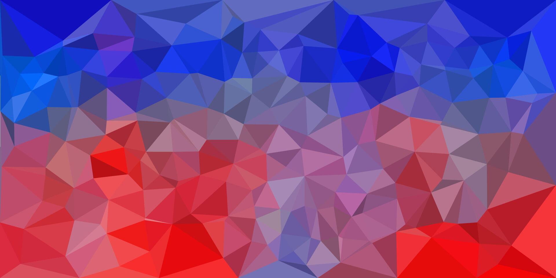 A vibrant abstract background made of red, purple, and blue low-poly geometric shapes, creating a faceted, crystal-like mosaic design. vector