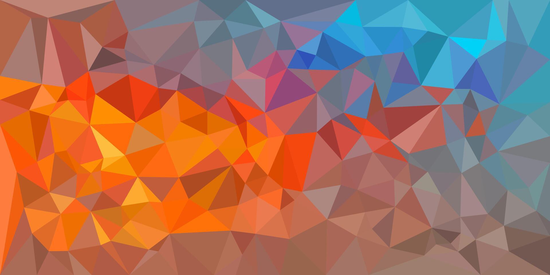 A colorful abstract low-poly background with warm red and orange tones blending into cool blues, creating a vibrant geometric pattern. vector