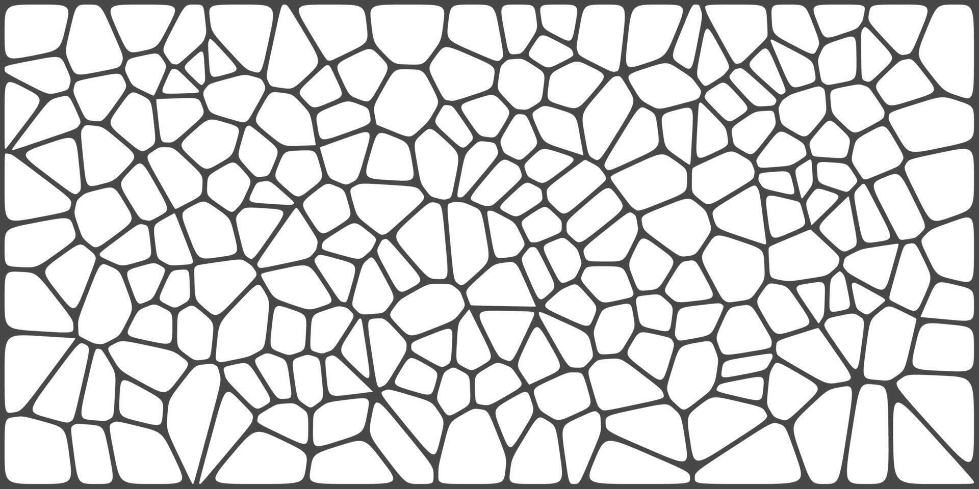 Abstract black and white mosaic pattern with irregular, cell-like shapes forming a web-like structure across a rectangular frame. vector