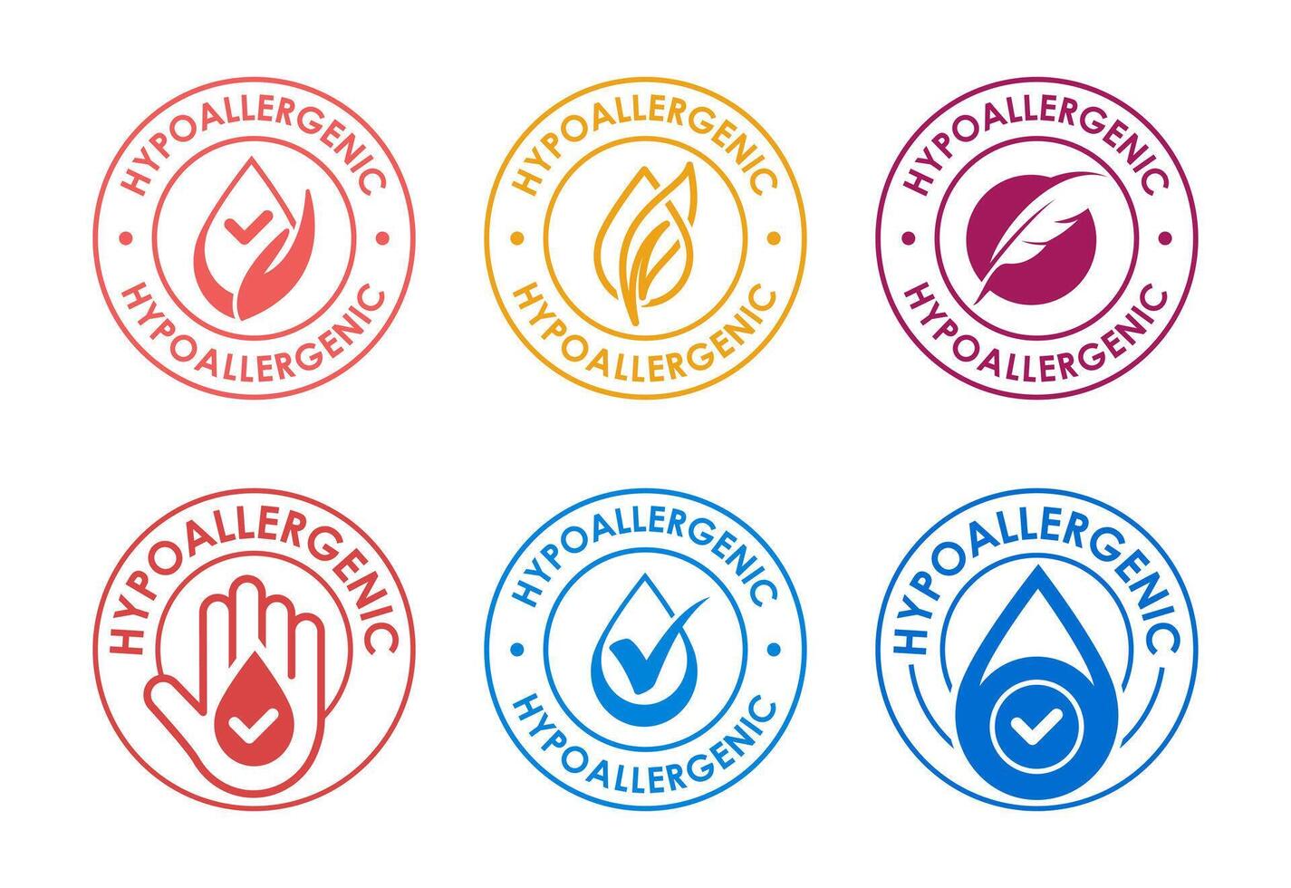 Hypoallergenic tested icons set design. Cosmetic certification label, Hypoallergenic icon sign vector