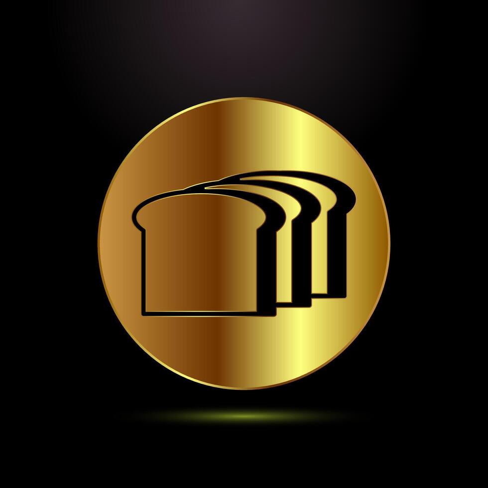 Bread icon design illustration, bakery sign symbol in gold color style vector