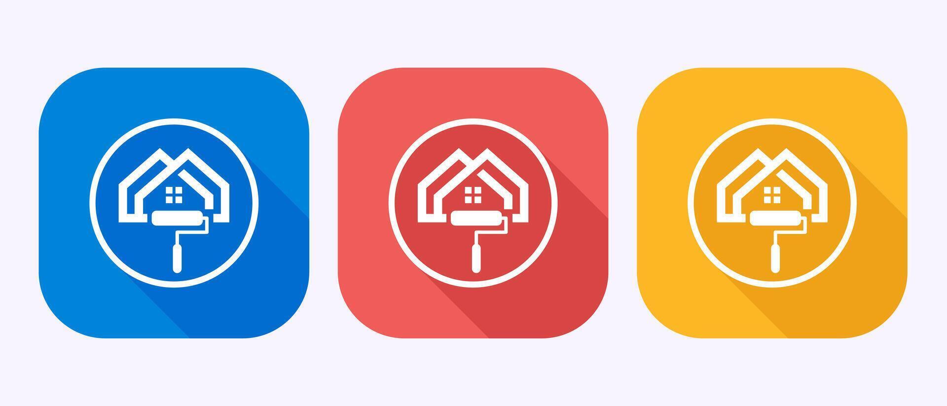Home painting icon illustration. House painting sign symbol in shadow button design vector