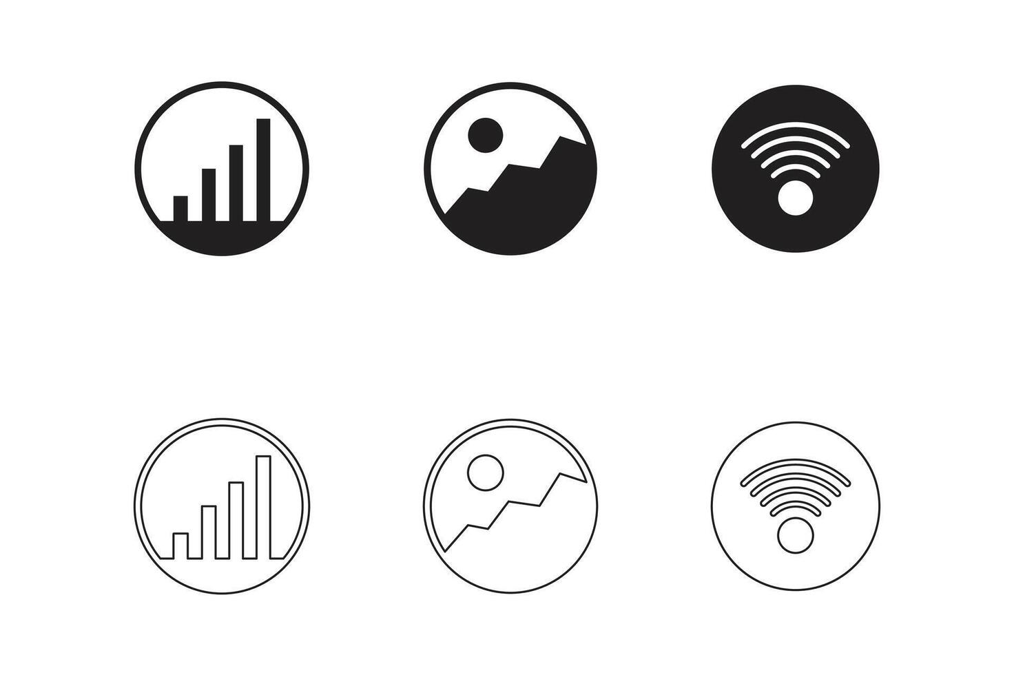 Signal Image Wi-Fi icon symbol black and white icons pack. Mobile phone signal, wi-fi, image icon. vector