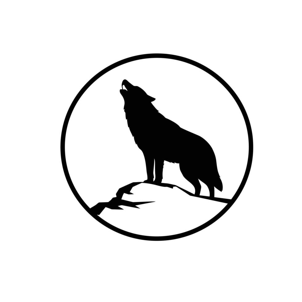 Majestic Lone Wolf Howling at Night on Mountaintop Silhouette vector