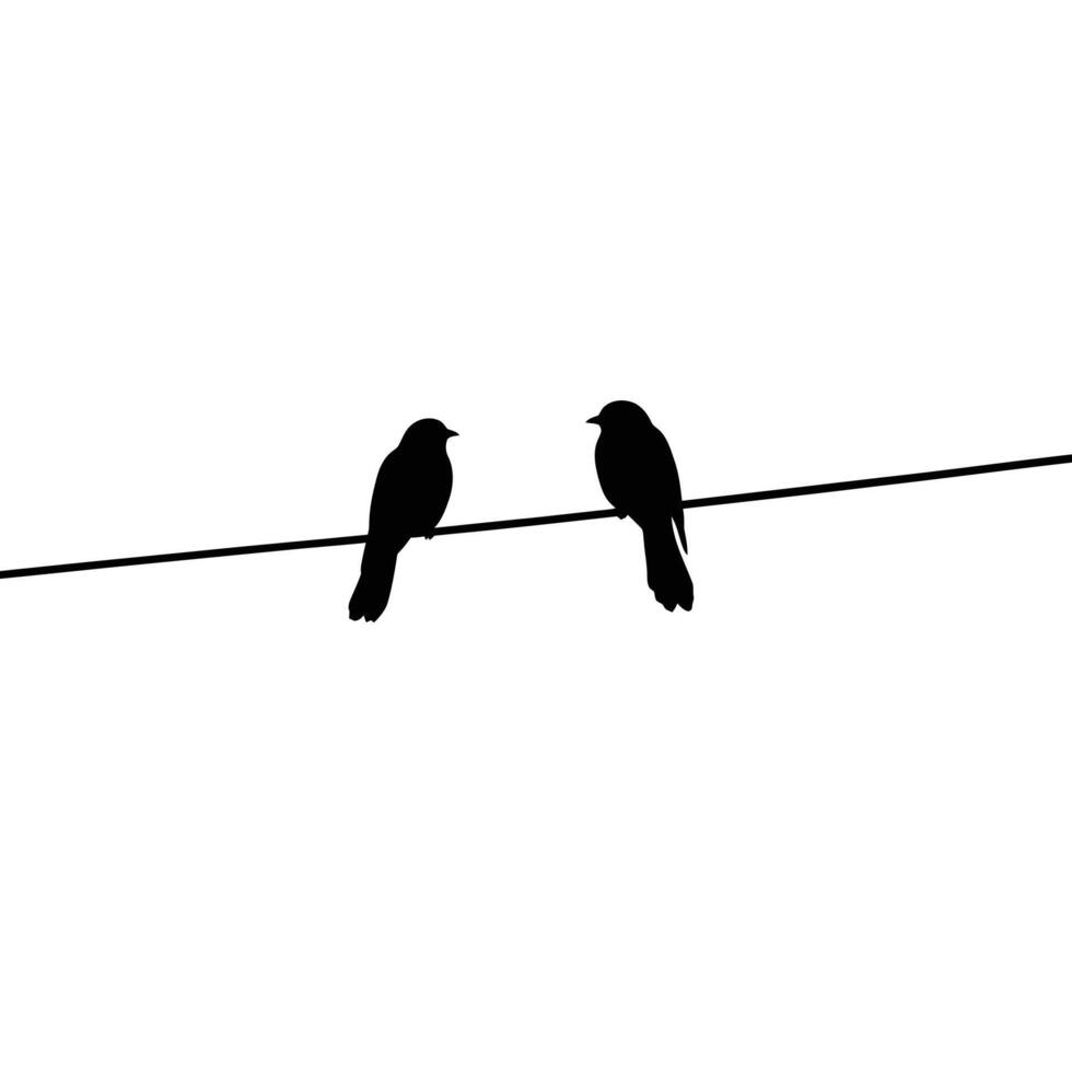 Two Silhouetted Birds Perched on a Wire, a Romantic and Serene Outdoor Scene, Peaceful Minimalist Art vector