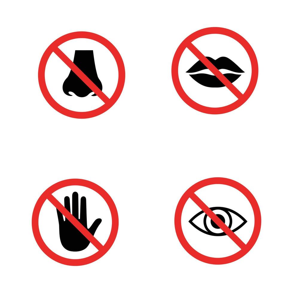 Strict No Touching Prohibited Actions Warning Signs Set vector