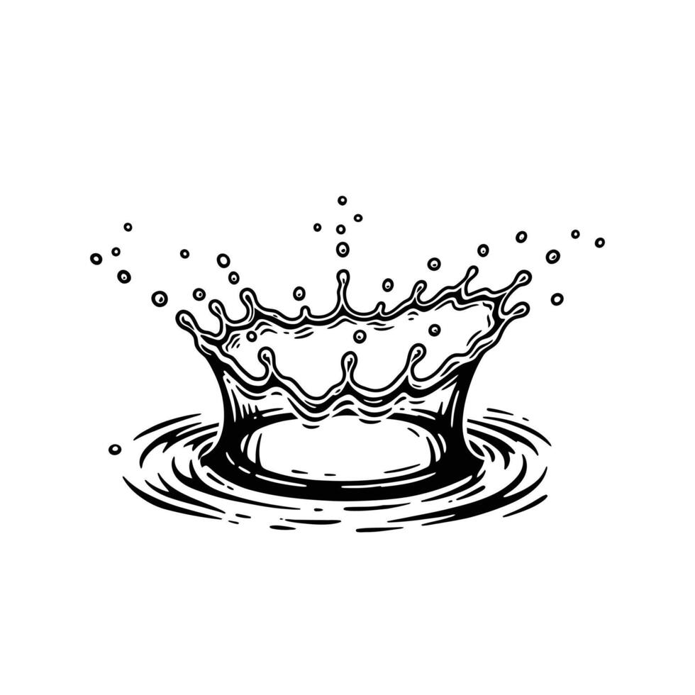 Dramatic Water Splash Crown Elegant Ink Drawing of a Refreshing Drop vector