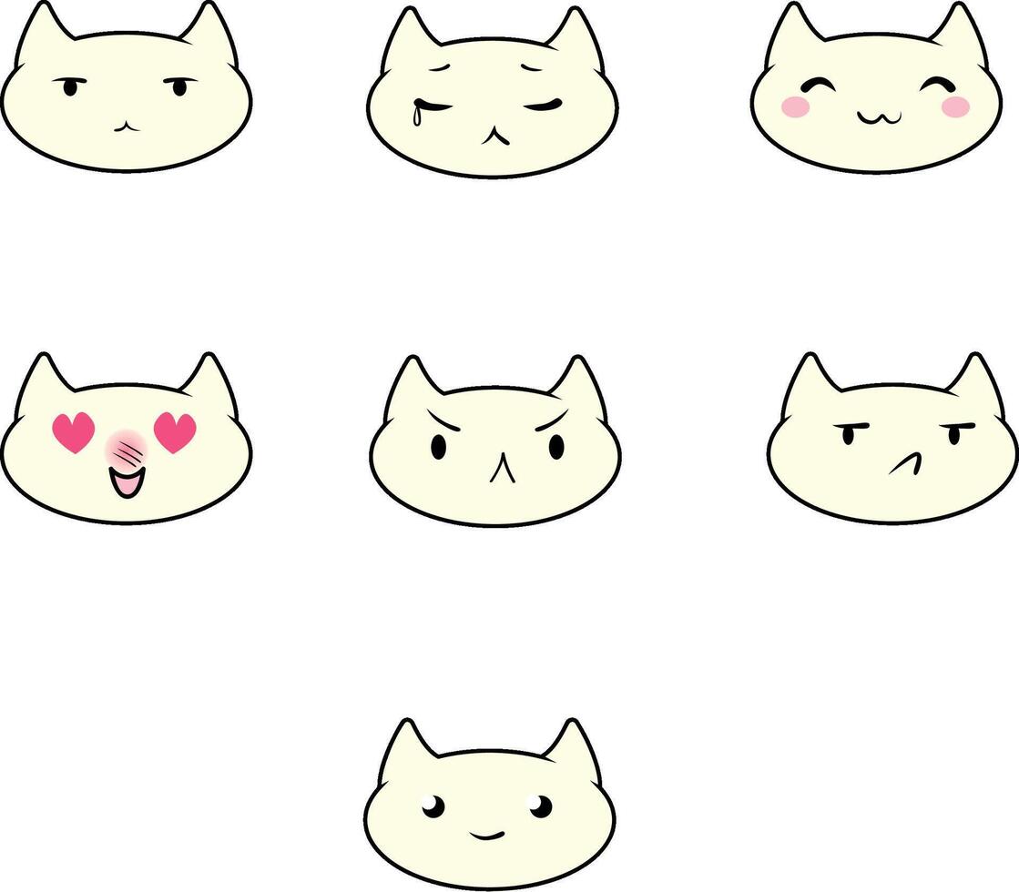 kawaii cats mood set vector