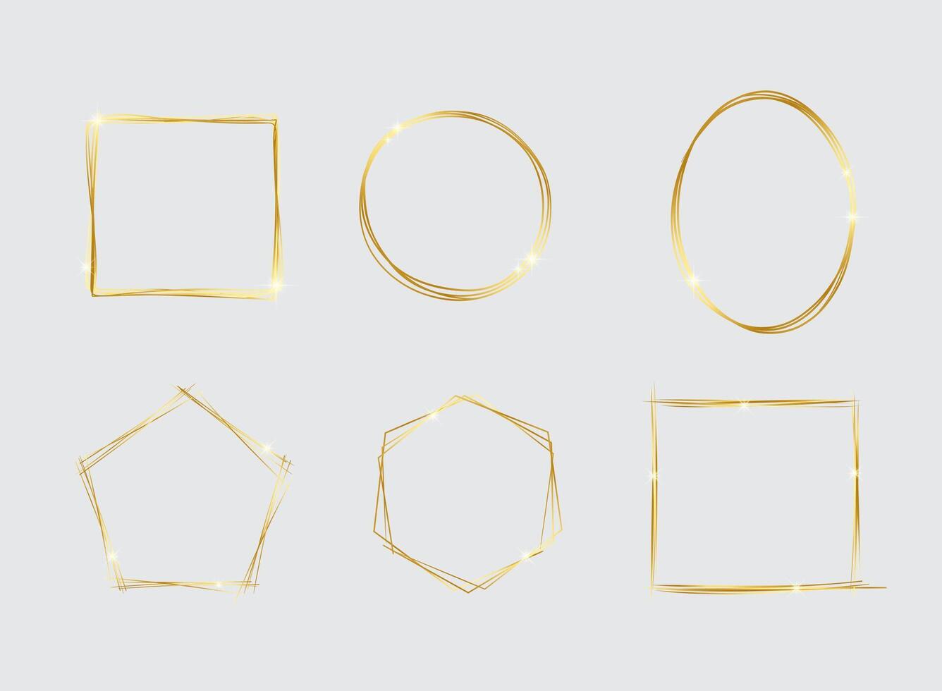 Set of geometric gold frame isolated on white.Golden Geometrical frames.Simple abstract golden frames.Set of luxury gold frames collection.Luxury gold borders for wedding invitation elements. vector