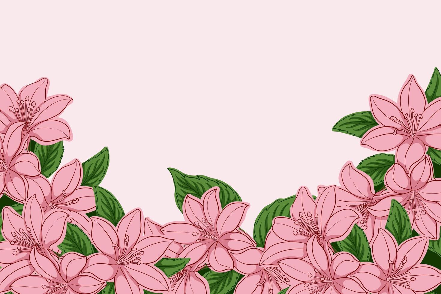 Pink flowers with green leaves vector