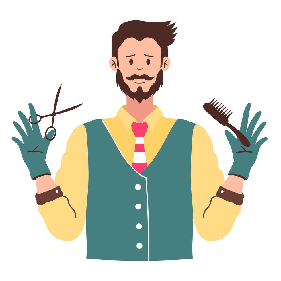professional hairdresser with scissors and comb in hand.flat illustration of barber and hair salon business vector