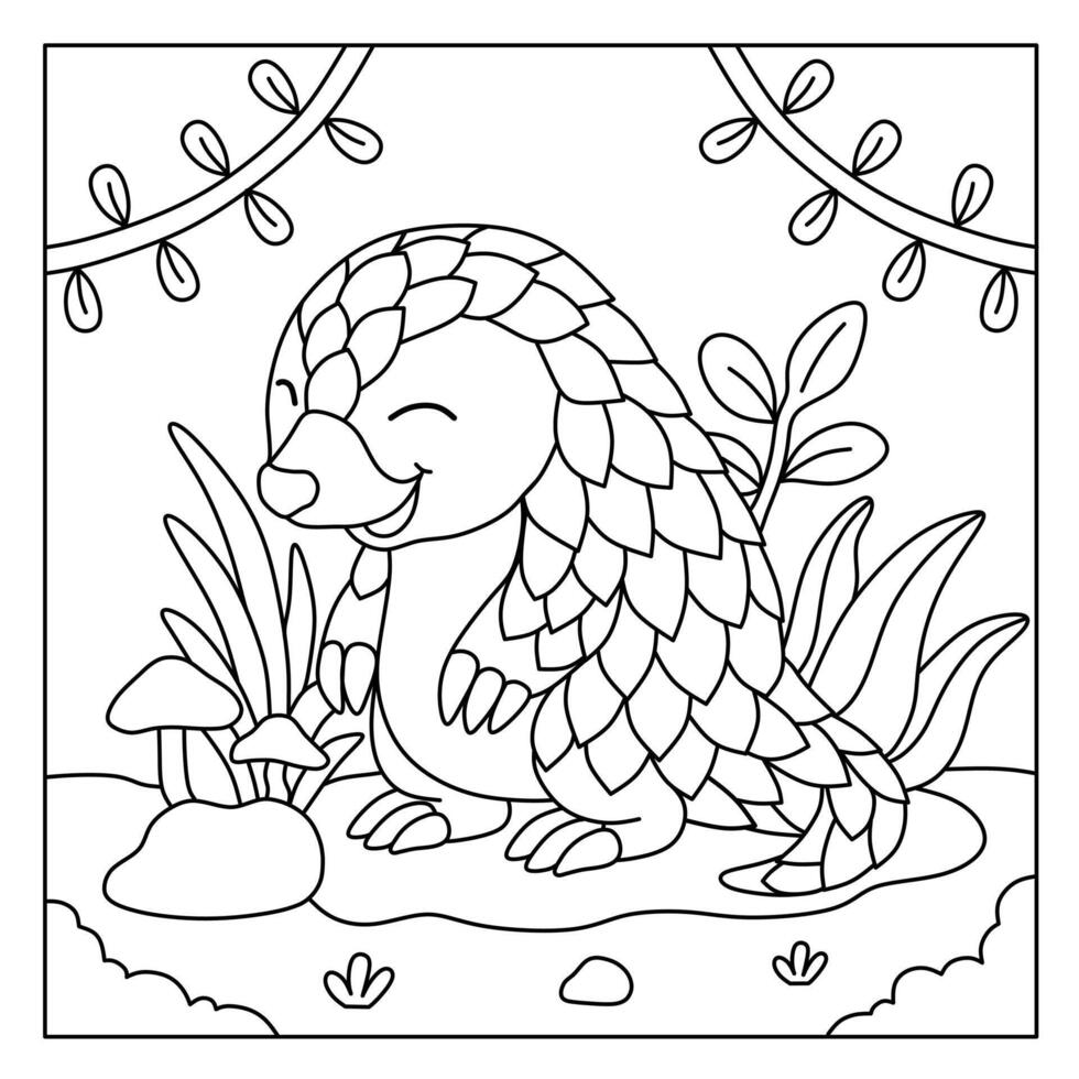 cute pangolin coloring pages set in the wild.education about animals for coloring books vector
