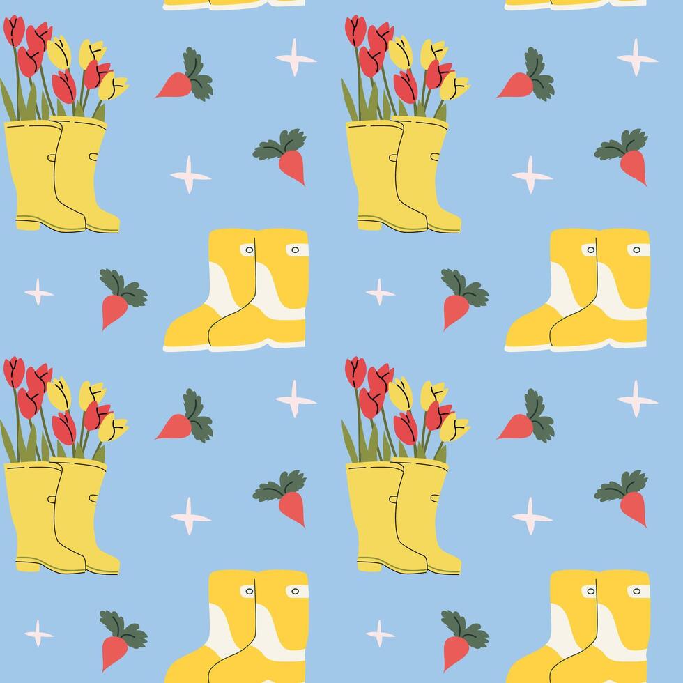 Yellow boots with flowers pattern vector