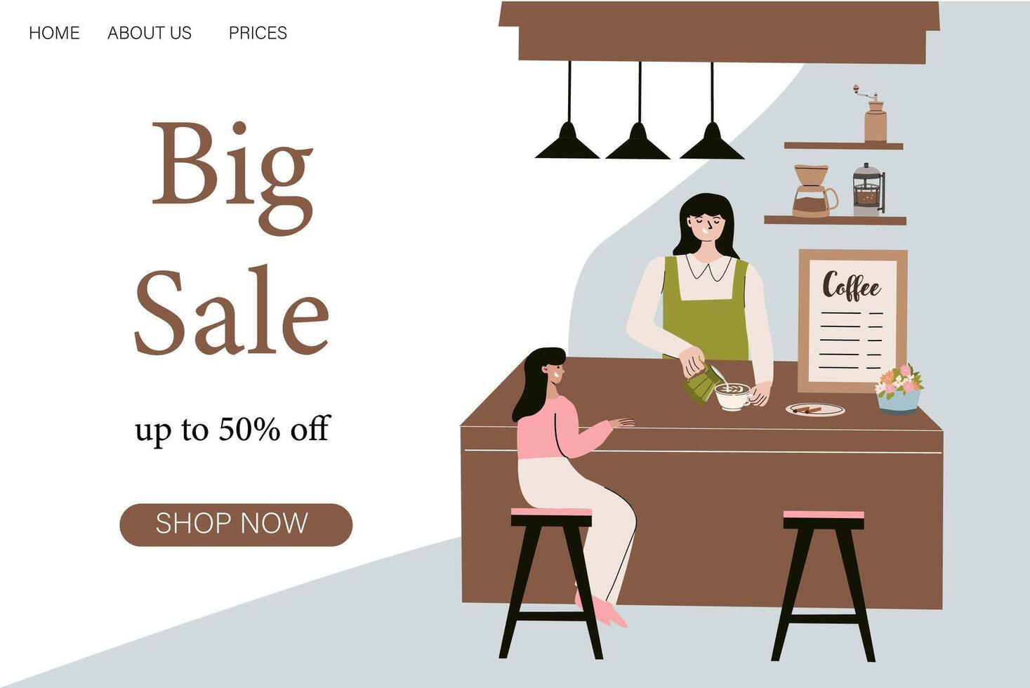 Modern coffee shop promotion with big sale and discount offer vector