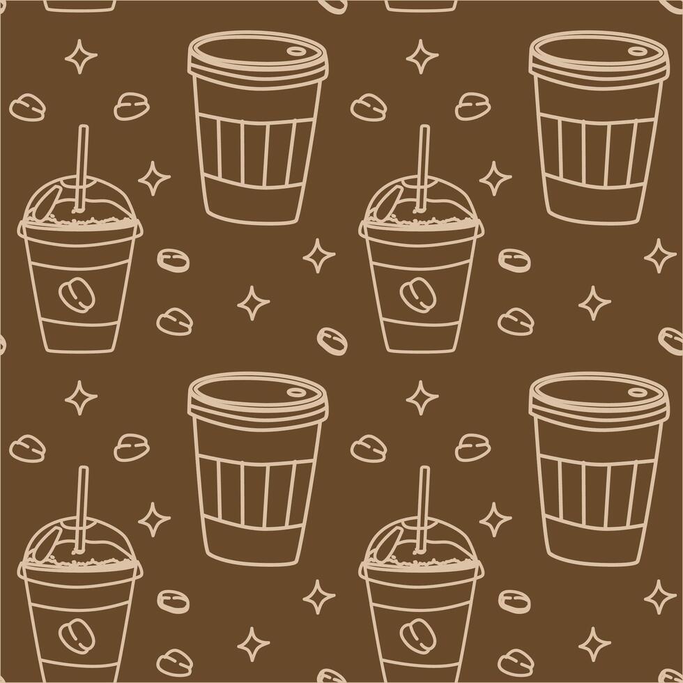 Seamless coffee pattern with takeaway cups and beans for cafe decor and design vector