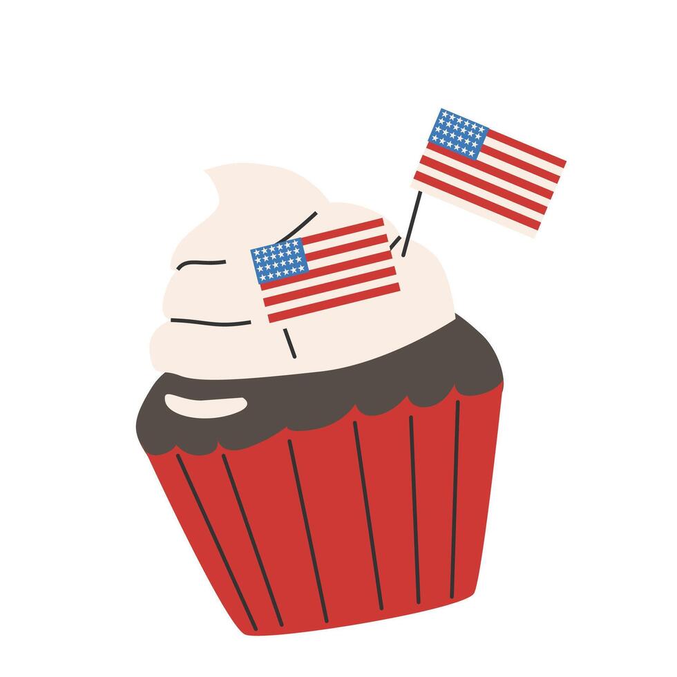 Festive fourth of july cupcake decorated with american flags vector