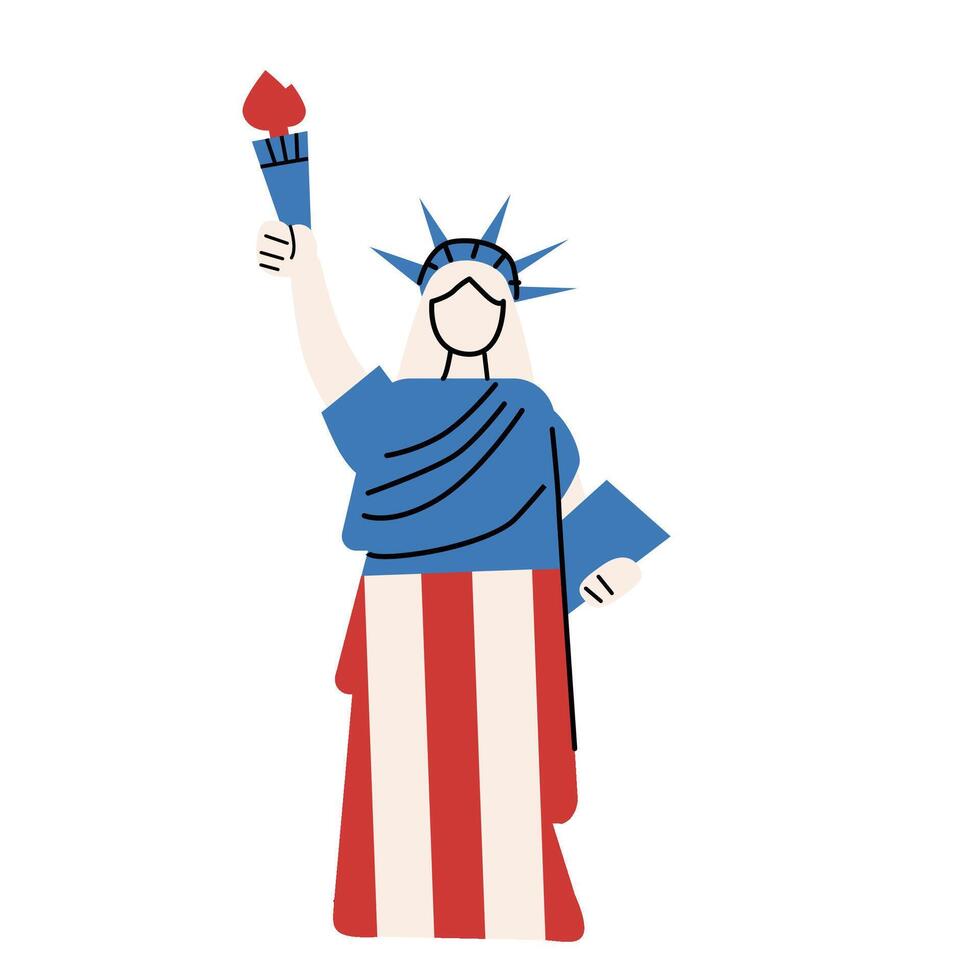 Patriotic illustration of the statue of liberty celebrating independence day in the usa vector