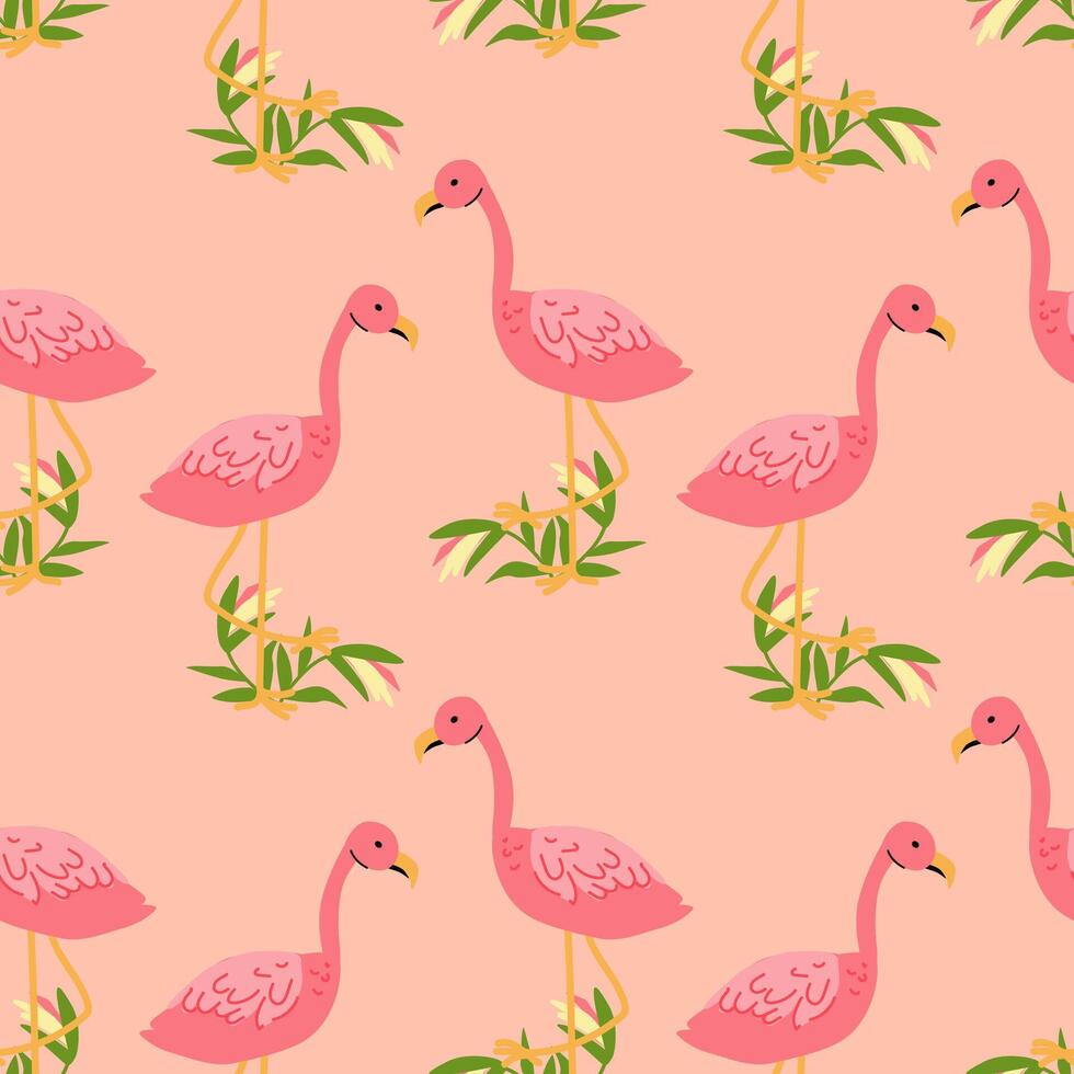 Pink flamingos in a playful pattern vector