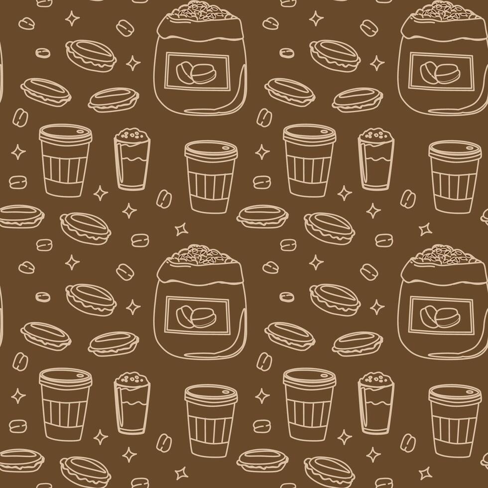 Coffee pattern design featuring cups and beans for cafe decor and branding vector