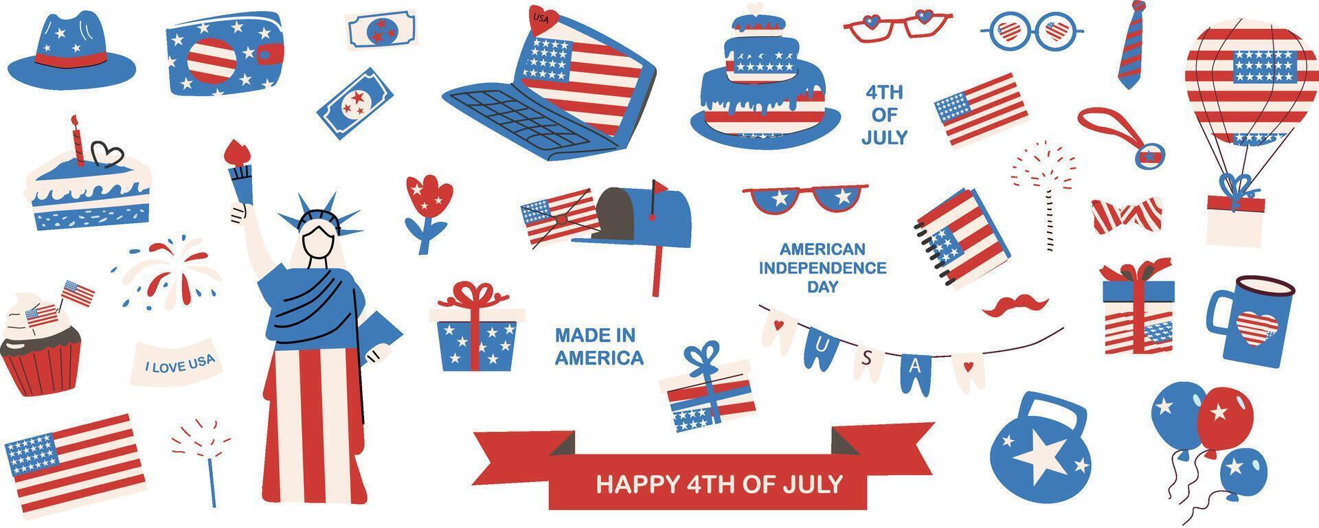 4th of July themed icons and symbols vector