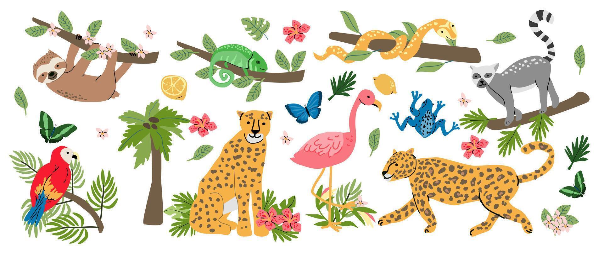 Jungle animals and plants illustration vector