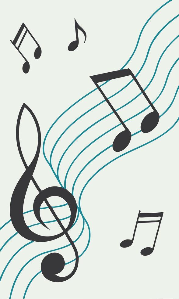 Abstract musical notes in style, floating black symbols on pastel blue with rhythm lines vector