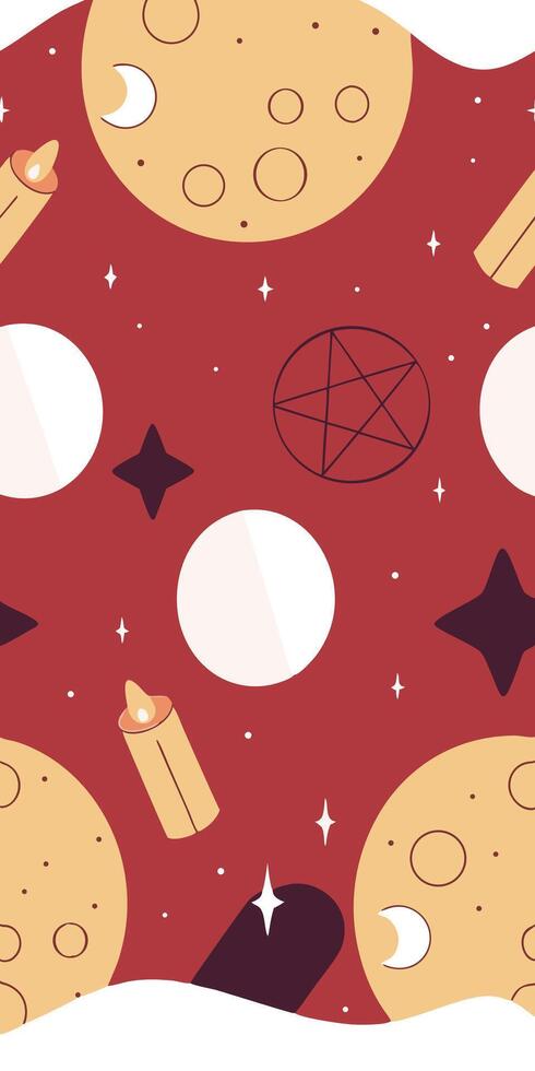 A celestial moons, alchemical symbols, and tiny twinkling stars on a midnight vector