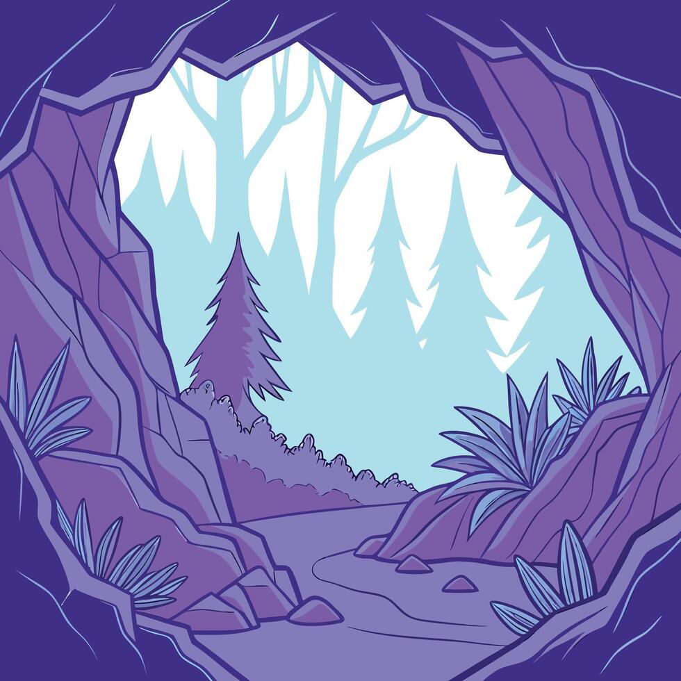 Crystal cave abstract design in , jagged shapes in purples and blues, glowing edge effects vector