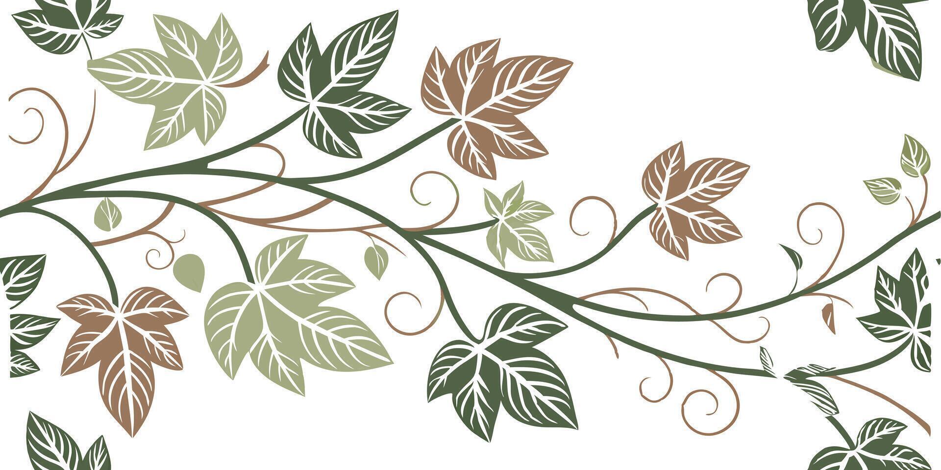 Elegant vine and leaf seamless background, earthy greens and muted browns, subtle hand-drawn look in flat design vector