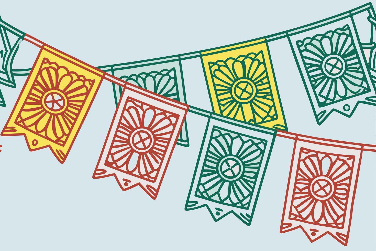 A colorful Mexican papel picado banner against the sky vector