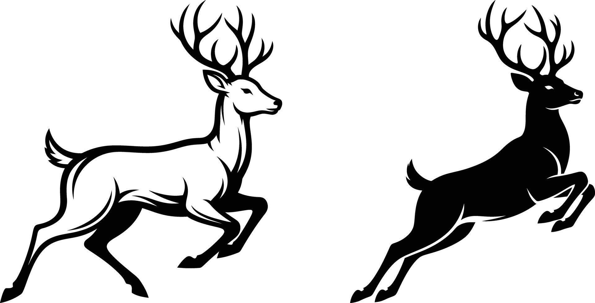 Reindeer jumping silhouette illustration, isolated stag design, animal symbol vector