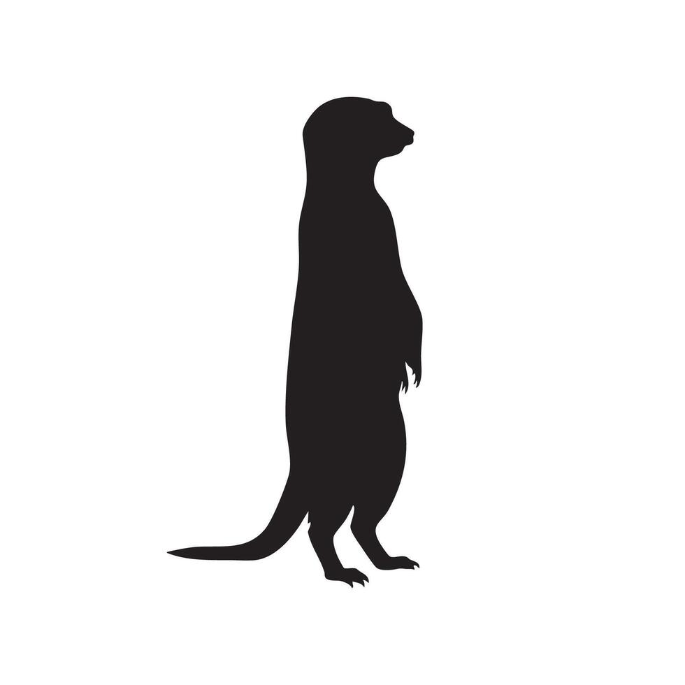 Meerkat standing alert in a black silhouette isolated on white background silhouette vector