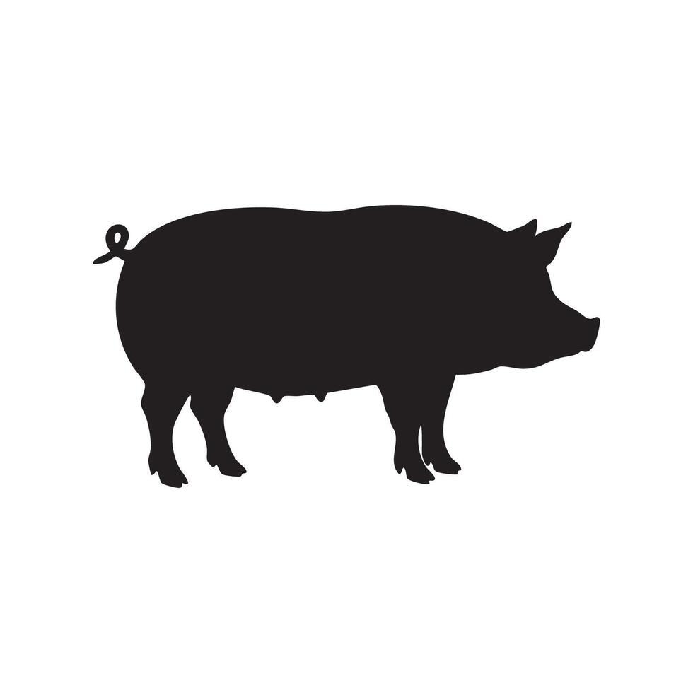 Pig Standing Profile in Black Silhouette Style silhouette vector