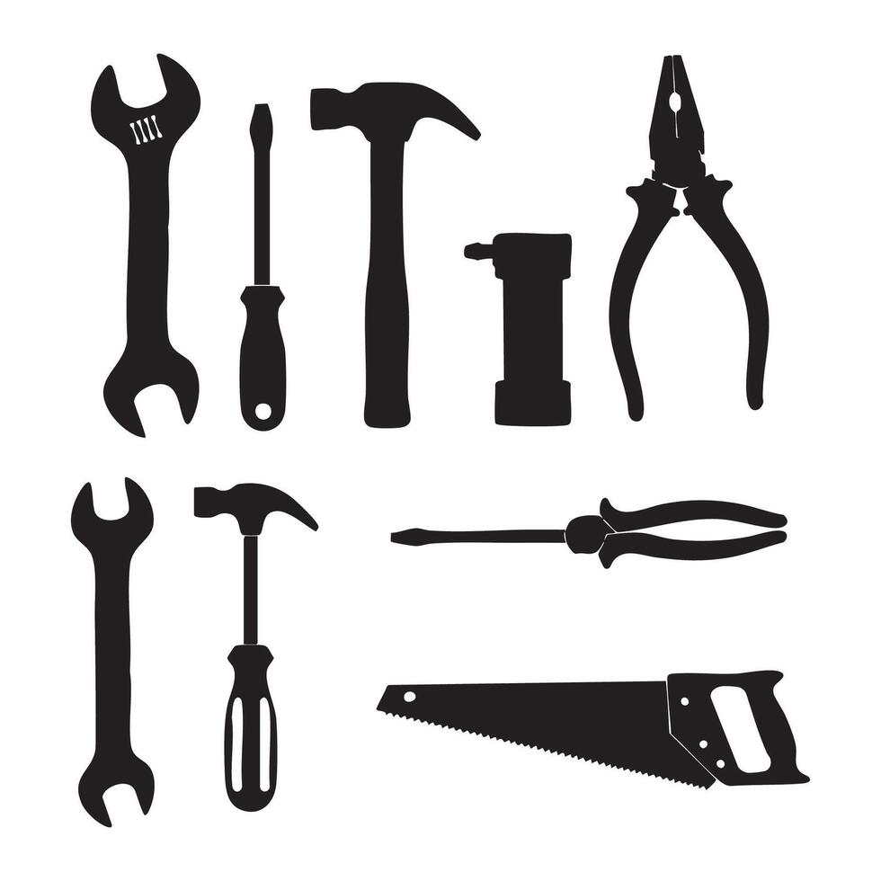 Tools in silhouette against white vector