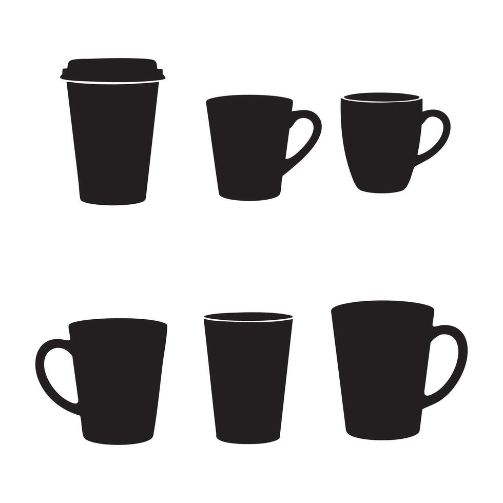 Set of cups, white, silhouetted vector
