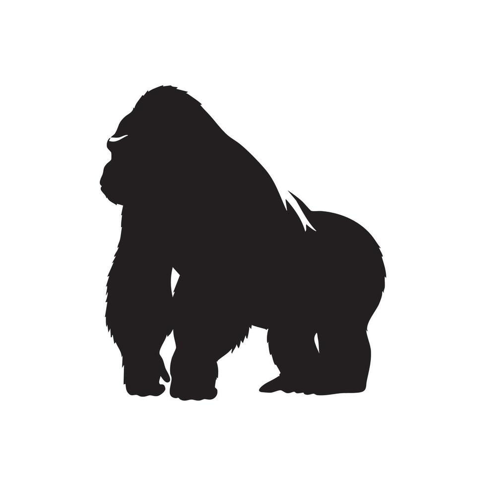 Powerful gorilla standing profile view silhouette isolated on white background vector