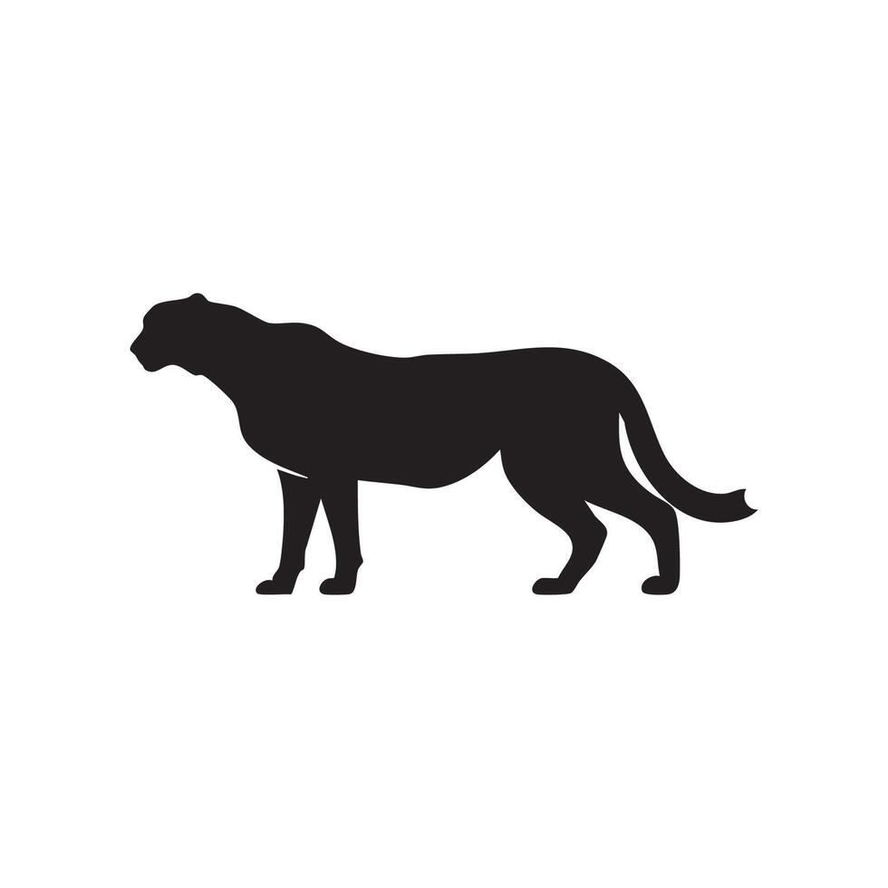 Black silhouette of a powerful panther standing alert on a white background silhouette isolated on white background vector