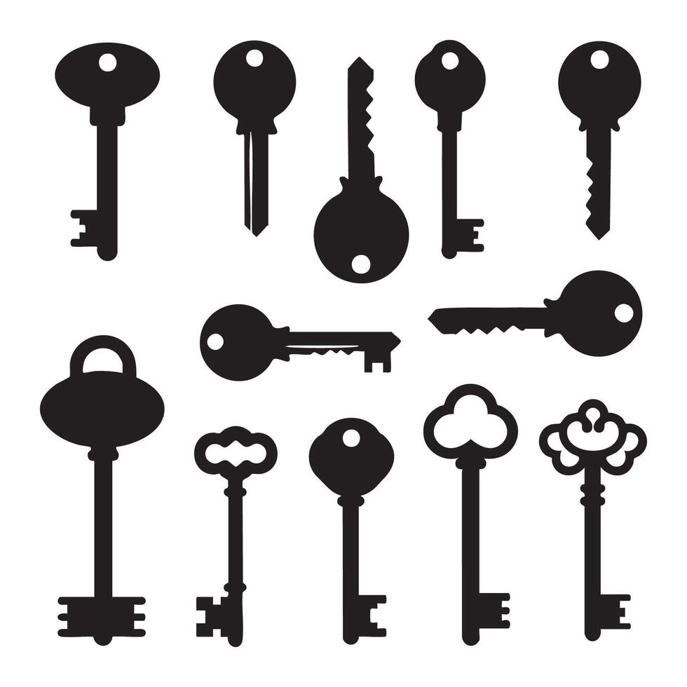 Silhouette set of keys on white background vector