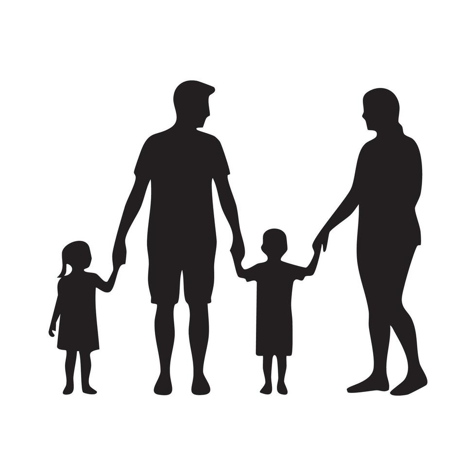 Family of Four Holding Hands Silhouette silhouette image vector