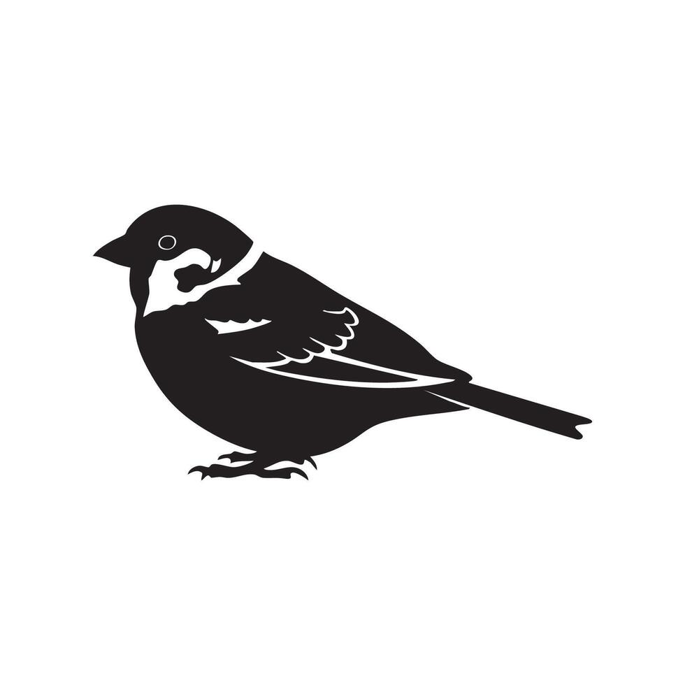 Detailed Sparrow Bird Illustration in Black Silhouette Style silhouette vector