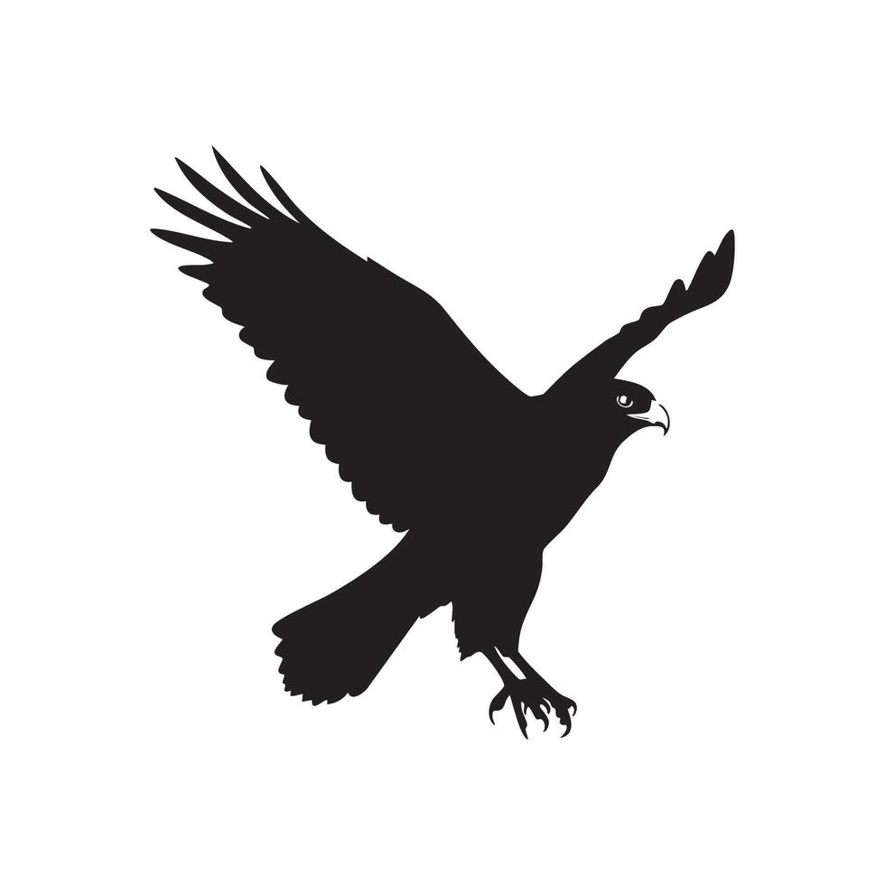 Majestic Hawk Soaring Downward Black Silhouette Against White Background silhouette vector