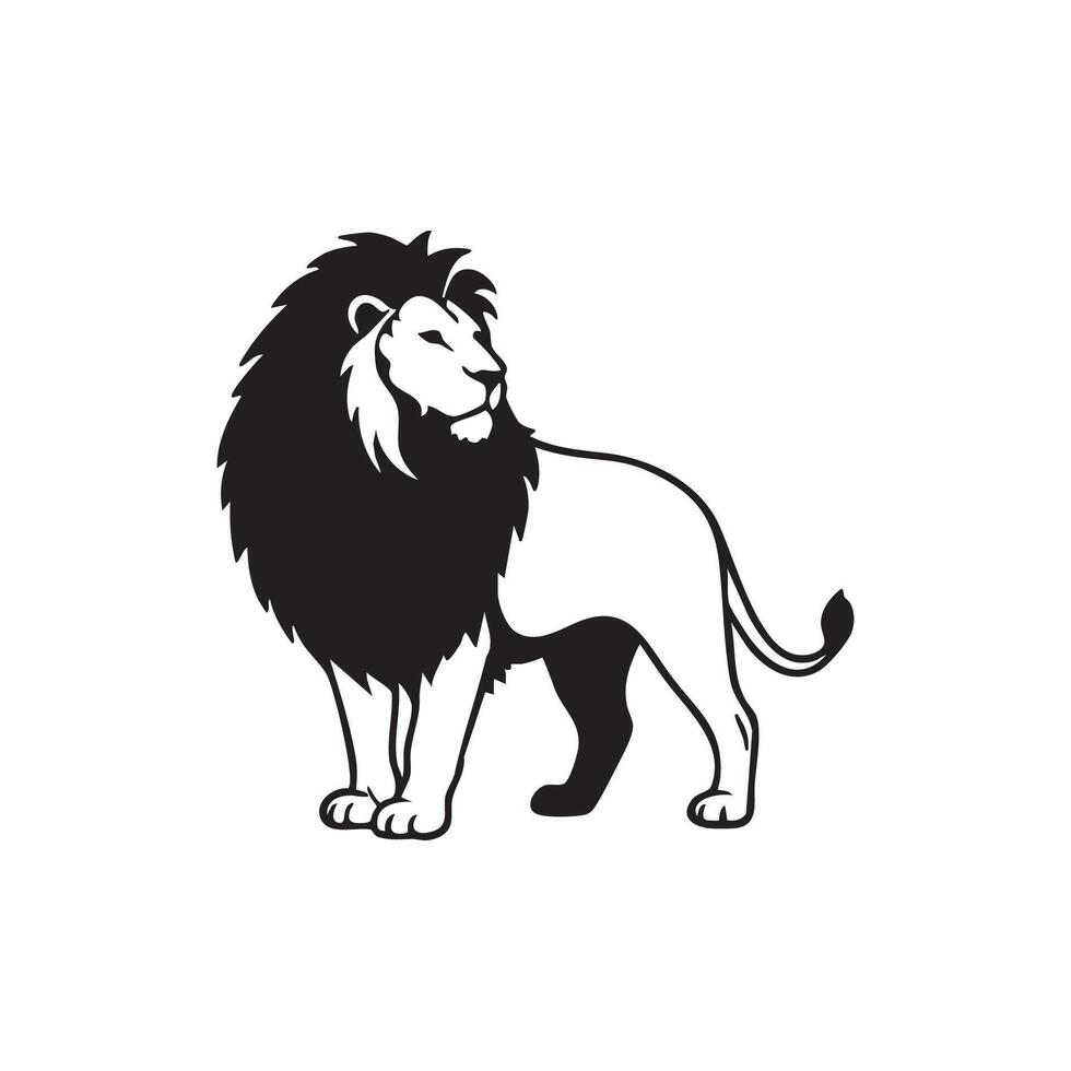 Majestic Lion Standing Proudly Black and White Silhouette vector