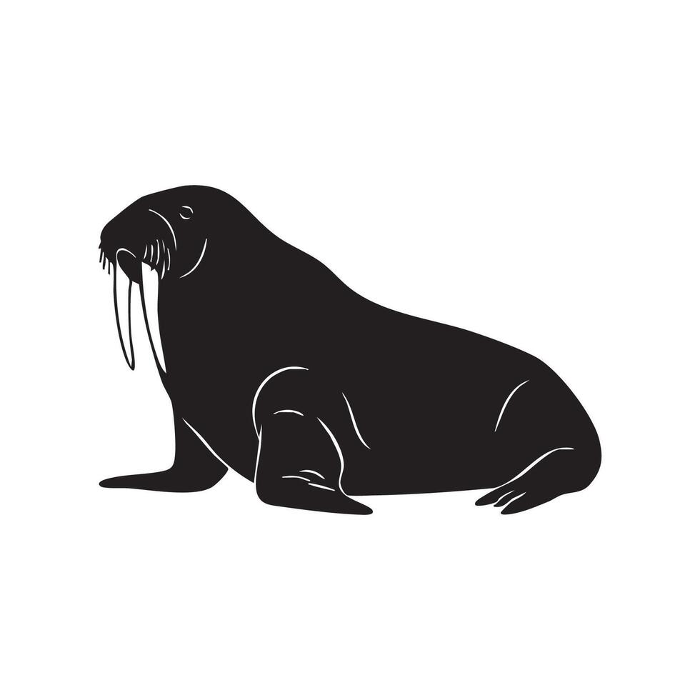 Walrus with Tusks Resting Silhouette walrus displayed striking vector