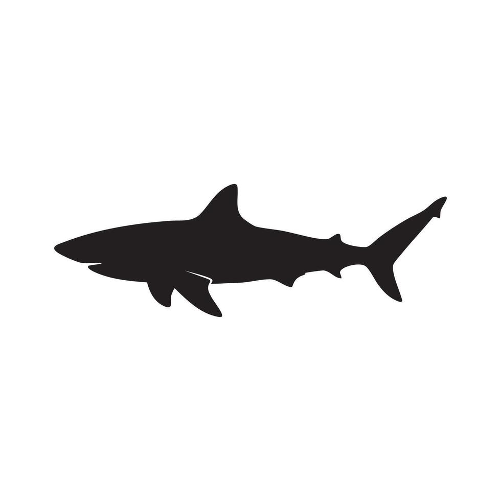 A sleek black shark silhouette swimming gracefully isolated on white background silhouette vector
